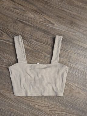 H&M Ribbed Square-Strap Crop Top - Beige